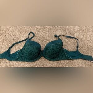 VICTORIA'S SECRET TEAL LACE OVERLAY UNDER-WIRE LINED DEMI BRA sz 34D